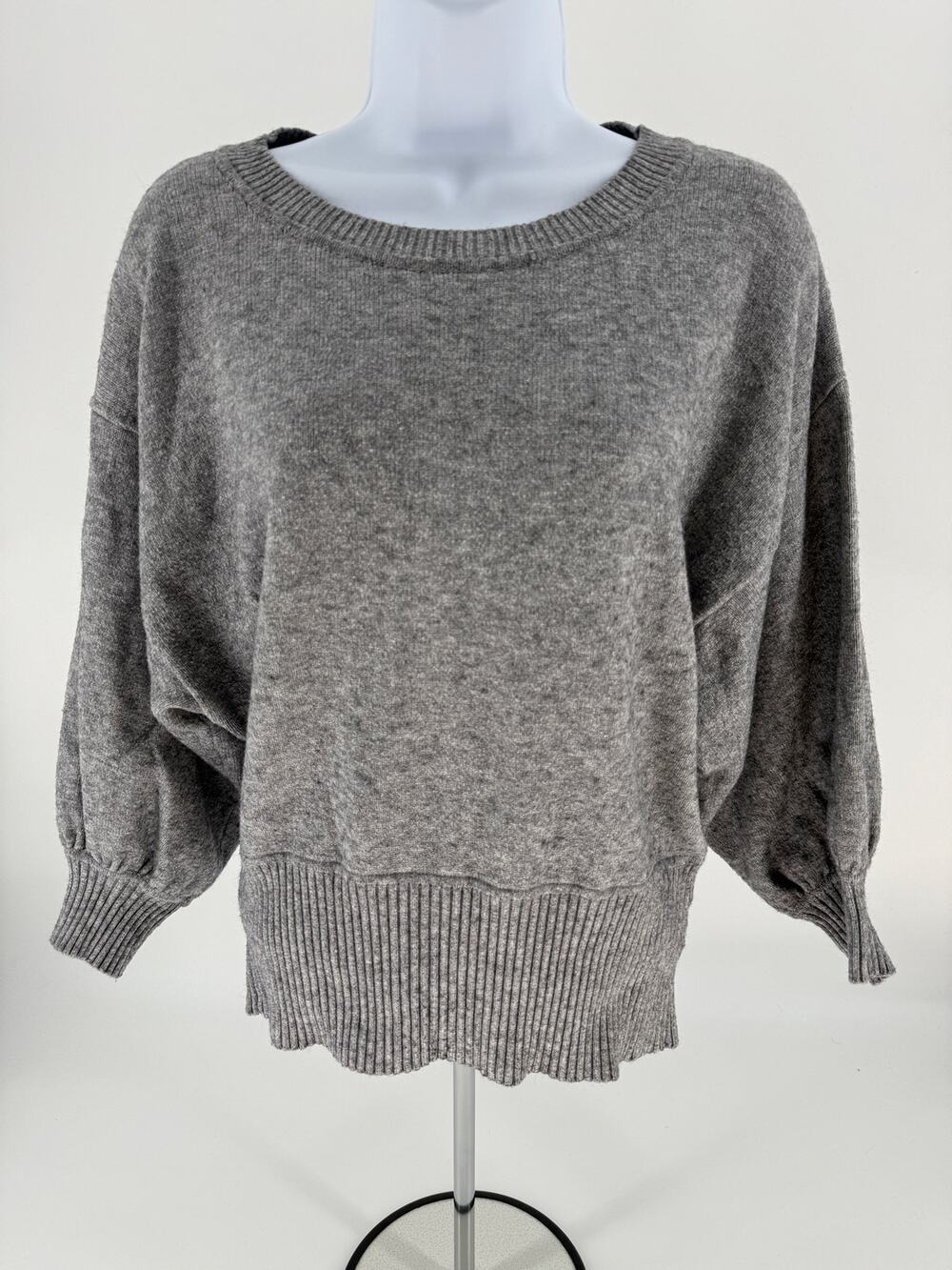 MOTH Anthropologie Sweater M Gray Balloon Sleeve Ribbed Waist Dolman Knit